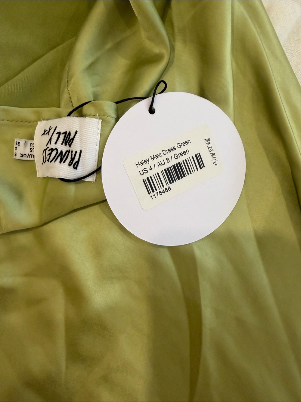 PRINCESS POLLY NWT Strapless Satin Slip Dress in Light Olive - Picture 8 of 8